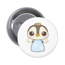 pingouin mignon d'ange d'hiver de Noël Badge