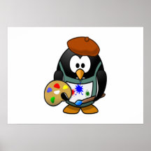 Pingouin tenant une palette d'art affiche