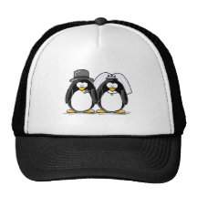 Pingouins de jeunes mariés casquettes de camionneur