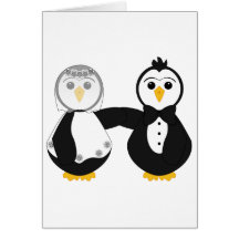 Pingouins mariés tenant des mains cartes de vœux