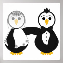 Pingouins mariés tenant des mains posters
