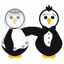 Pingouins mariés tenant des mains découpage en acrylique