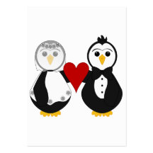 Pingouins mariés tenant un coeur cartes de visite professionnelles