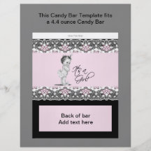 Pink and Black Baby Shower Candy Bar Wrapper Flyer