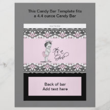 Pink and Black Baby Shower Candy Bar Wrapper Flyer Design