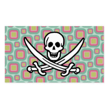Pink and Mint Retro Jolly Roger Business Cards