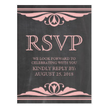 Pink Deco Chalkboard RSVP Postcard