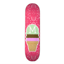 Pink Floral; Ice Cream Cone Skate Deck