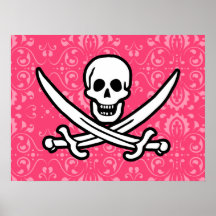 Pink Floral Jolly Roger; Pirate Poster