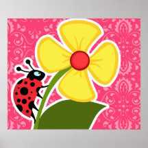 Pink Floral; Ladybug Posters