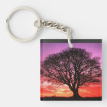 PINK SKY TREE SILOUETTE ACRYLIC KEYCHAIN
