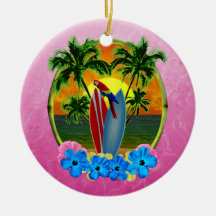 Pink Tropical Sunset Ornaments