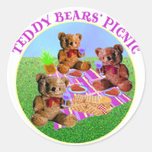 Pique-nique de nounours autocollants ronds