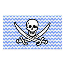 Pirate, Blue Chevron Jolly Roger Business Cards