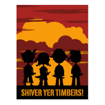 Pirates en silhouette au coucher du soleil carte postale