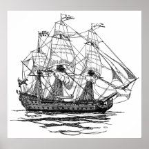 Pirates vintages, croquis d'un bateau d'arme à feu affiches