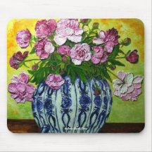 Pivoines roses dans un vase Mousepad Tapis De Souris