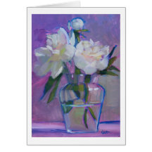Pivoines trois - fleurs blanches dans un vase en v carte de vœux