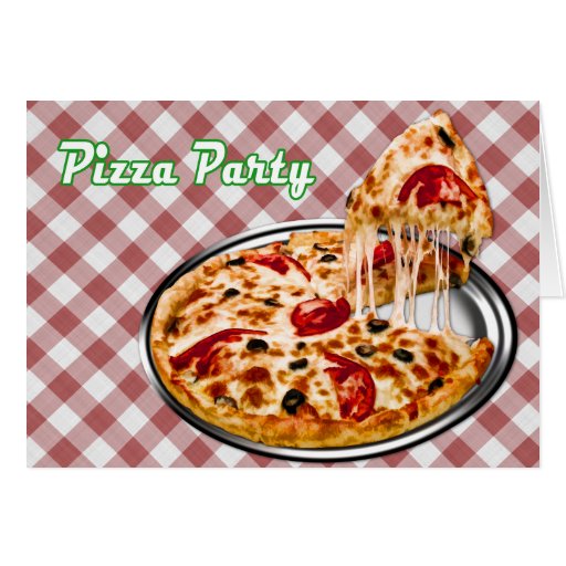 Pizza sur la partie Checkered rouge de tissu Carte De Vœux