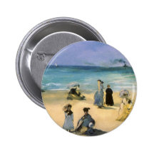 Plage à Boulogne par Manet, impressionisme vintage Pin's Avec Agrafe