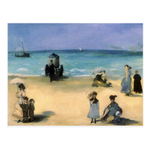 Plage à Boulogne par Manet, impressionisme vintage Cartes Postales
