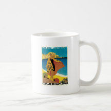 Plage De affiche vintage de voyage de Calvi, Franc Mugs