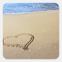 Plage de coeur d'amour sticker carré