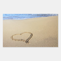 Plage de coeur d'amour sticker en rectangle