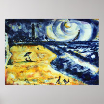 Plage et phare affiche