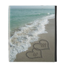 Plage romantique de coeurs de sable étuis iPad folio