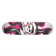 Planche à roulettes de crâne (rose et noir)