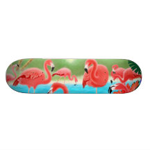 Planche à roulettes tropicale de flamants
