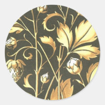 Plante vintage d'or et autocollants ronds de fleur
