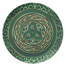 Plat celtique vert d'empreinte de léopard de Kelly Assiettes Pour Soirée