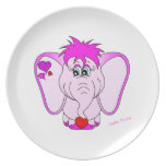 Plat chanceux mignon d'auriculaire d'éléphant rose assiette
