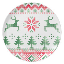 Plat croisé de poinsettia de renne de point de Noë Assiettes Pour Soirée