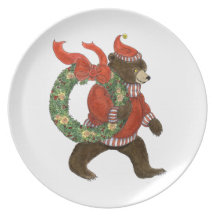 Plat de guirlande de Noël d'ours de Brown Assiette