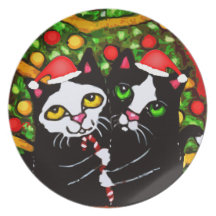 Plat de mélamine de chats de smoking de Noël Assiettes