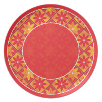 Plat floral décoratif rouge de tuiles assiettes