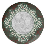 Plat rouge et vert de vacances de cadre de damassé assiette pour soirée