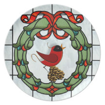 Plateau rouge de désert de guirlande d'oiseau assiettes pour soirée