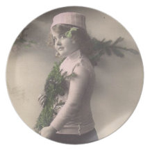 Plats vintages de fille assiettes pour soirée