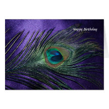 Plume pourpre soyeuse de paon carte de vœux