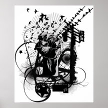 Poing illustré urbain avec les corneilles, le graf posters
