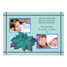 Poinsettia de bleu de paon - carte photo de vacanc invitations