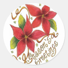 Poinsettias de Bonnes Fêtes Autocollant Rond