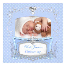 Point de polka bleu de baptême de baptême de bébé invitation personnalisable