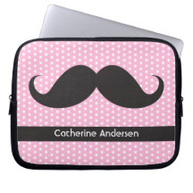 Point de polka rose chic de moustache noire à la m trousse ordinateur