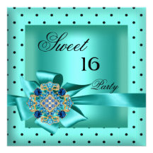 Point de polka turquoise de noir bleu de sweet six cartons d'invitation