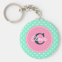 Points en bon état et roses, initiale, et nom porte-clef